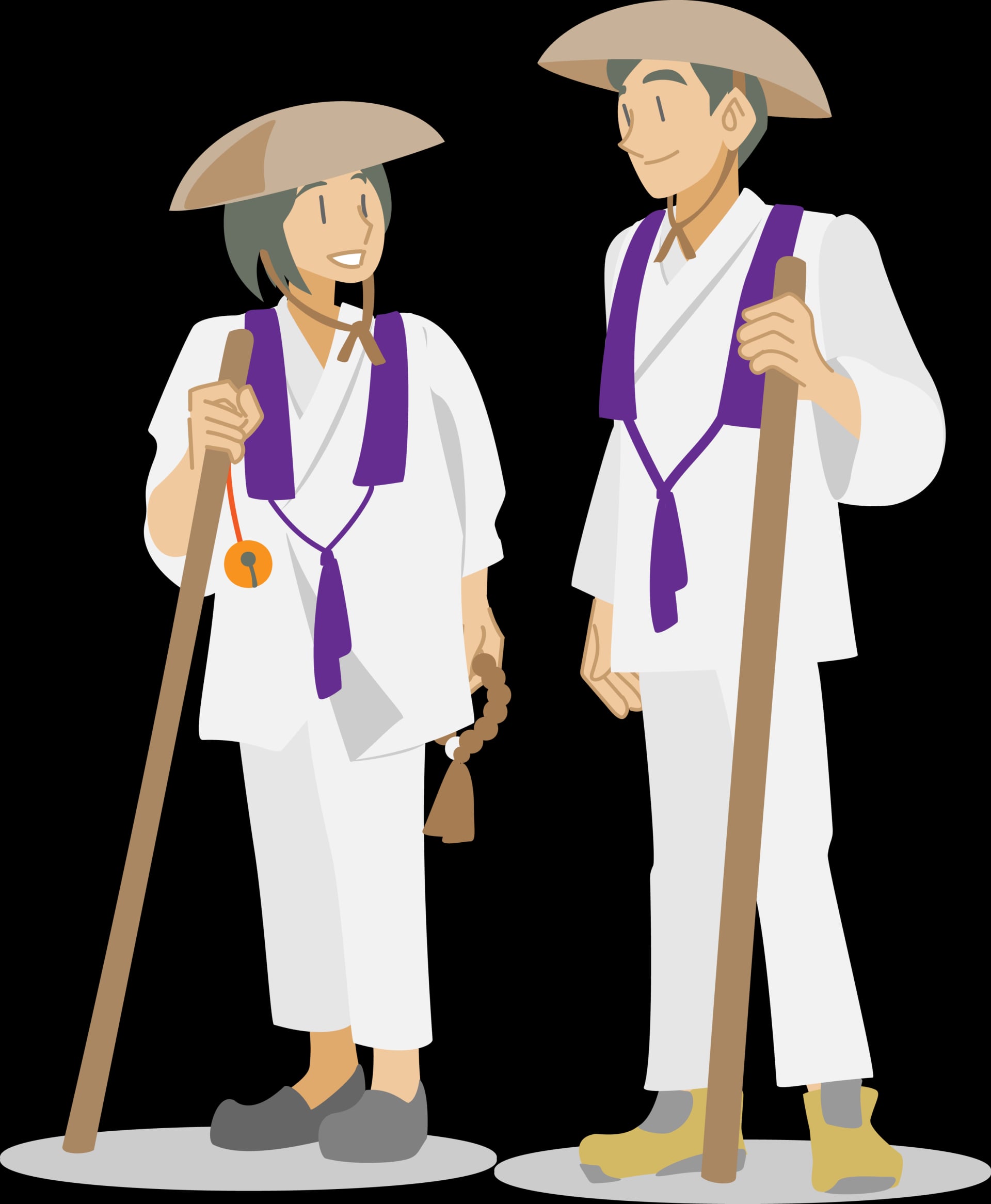 白衣と輪袈裟を身につけて歩くお遍路さん