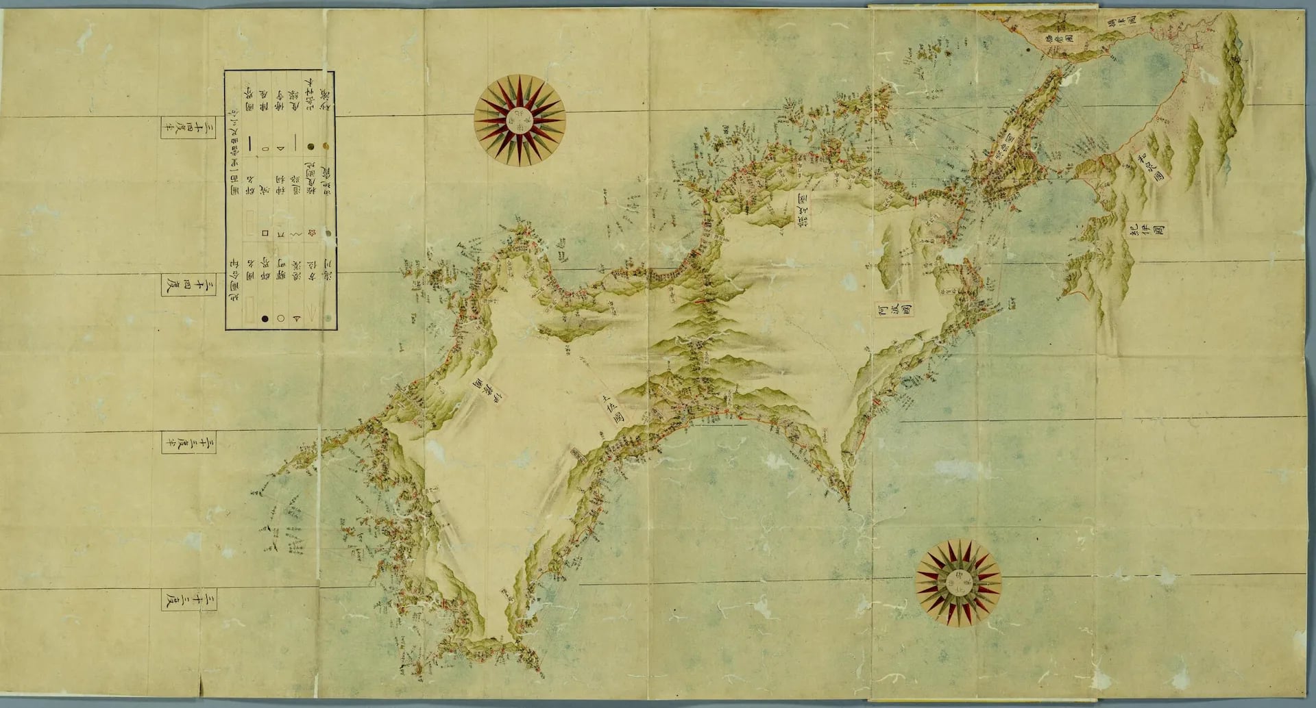 伊能忠敬が歩いて実測した日本地図のうち、四国を中央に描いた一枚